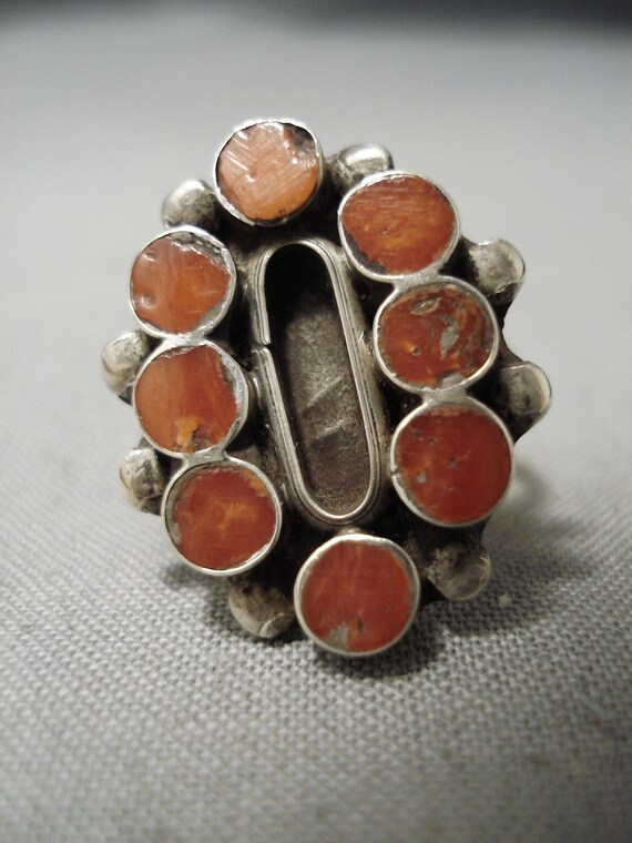 Older More Rare Vintage Native American Navajo Coral Snake Eyes Sterling Silver Ring Older More Rare Vintage Native American Navajo Coral Snake Eyes Sterling Silver Ring