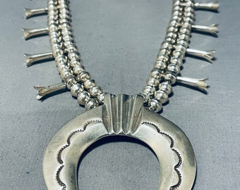 Fab All Silver Vintage Native American Navajo Sterling Squash Blossom Necklace - ¡Haga una oferta!