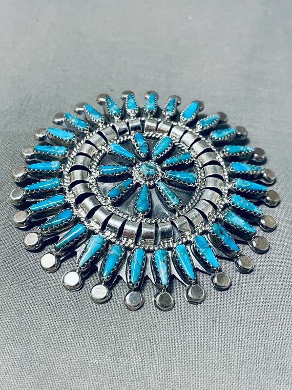 Eye Catching Native American Navajo Turquoise Cluster Sterling Silver Pin Eye Catching Native American Navajo Turquoise Cluster Sterling Silver Pin