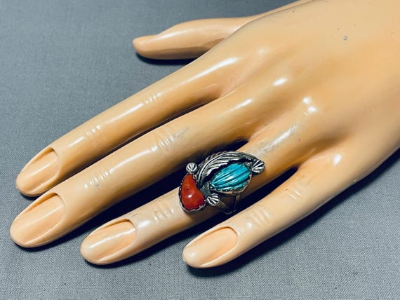 Sensational Native American Navajo 8 Turquoise Sterling Silver Leaf Ring Sensational Native American Navajo 8 Turquoise Sterling Silver Leaf Ring