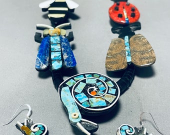 Native American Fab Important Santo Domingo Bug Inlay Sterling Silber Halskette – machen Sie ein Angebot!
