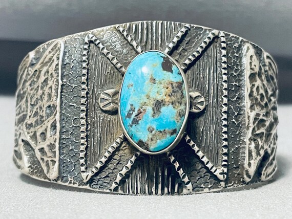Dumbell Heavy! Native American Navajo 108 Gram Sterling Silver Turquoise Bracelet Cuff Dumbell Heavy! Native American Navajo 108 Gram Sterling Silver Turquoise Bracelet Cuff