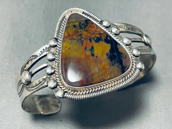 Tan Soil Agate Vintage Native American Navajo Sterling Silver Bracelet Cuff Tan Soil Agate Vintage Native American Navajo Sterling Silver Bracelet Cuff