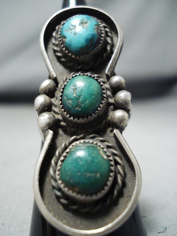 Marvelous Vintage Native American Navajo Cerrillos Turquoise Sterling Silver Ring Old Marvelous Vintage Native American Navajo Cerrillos Turquoise Sterling Silver Ring Old