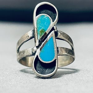 Huge Vintage Zuni 'Tears Of Joy Turquoise' Native American Jewelry Silver Ring Old Huge Vintage Zuni 'Tears Of Joy Turquoise' Native American Jewelry Silver Ring Old