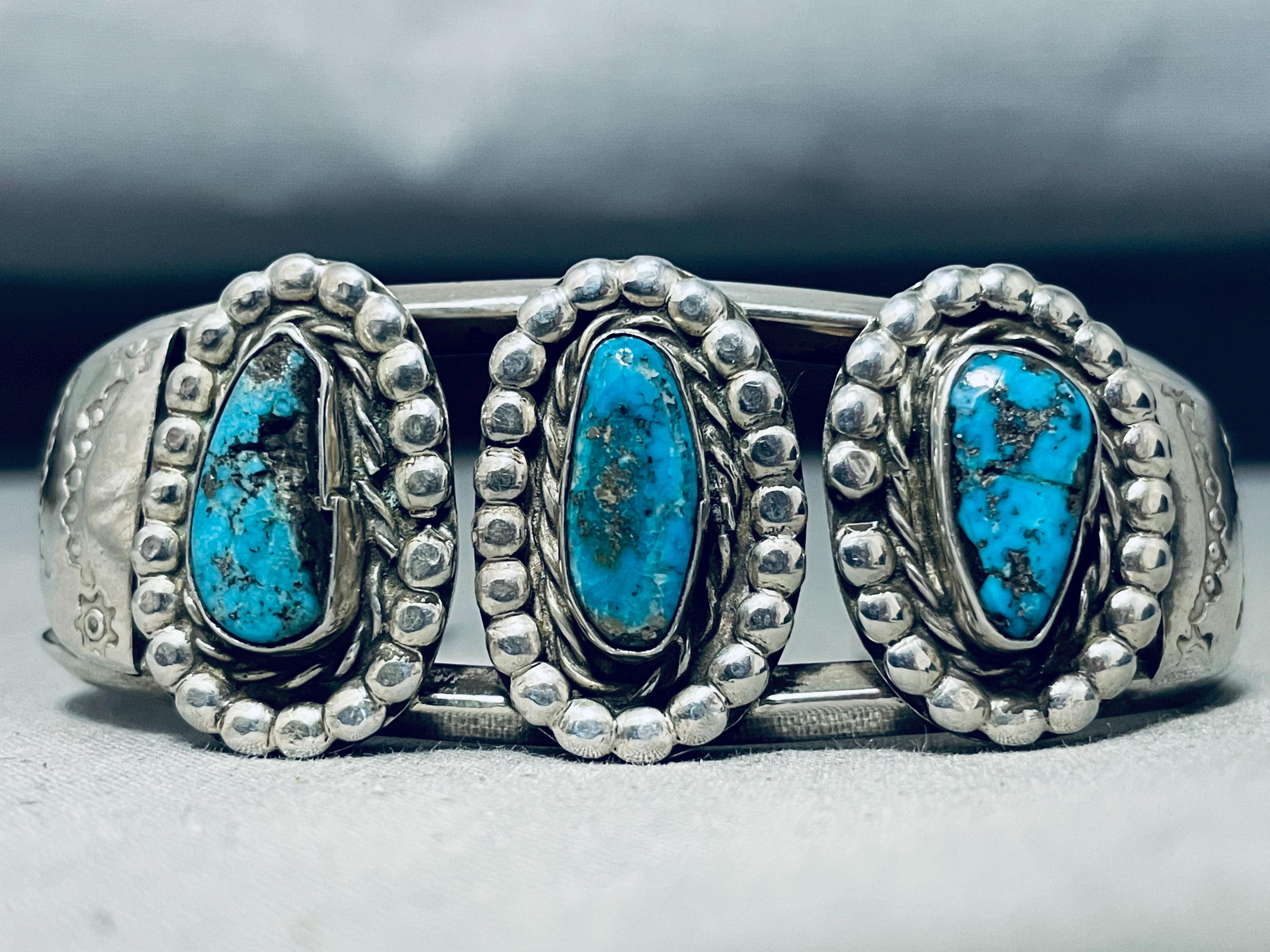 Bracelet Navajo Amérindien En Argent Sterling Et Turquoise – Vintage, Fait Main, Ancien