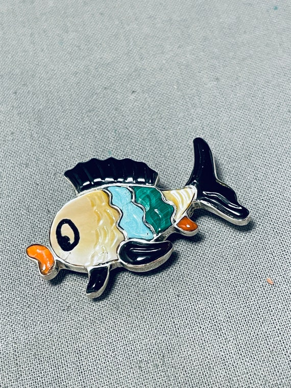 Colorful Fish Vintage Native American Zuni Turquoise Inlay Sterling Silver Pin Pendant Colorful Fish Vintage Native American Zuni Turquoise Inlay Sterling Silver Pin Pendant