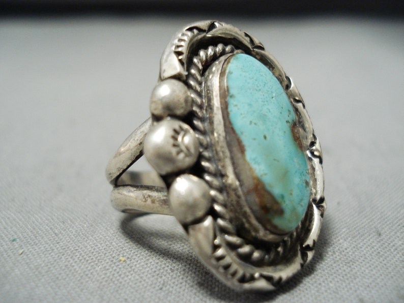 Make An Offer! Eye-catching Vintage Native American Navajo Green Turquoise Sterling Silver Ring