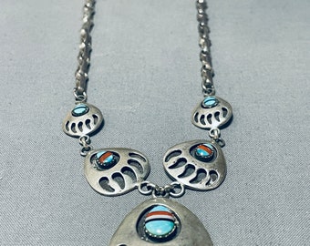 Superieure Vintage Native American Navajo Turquoise Inlay Sterling zilveren ketting - Doe een bod!