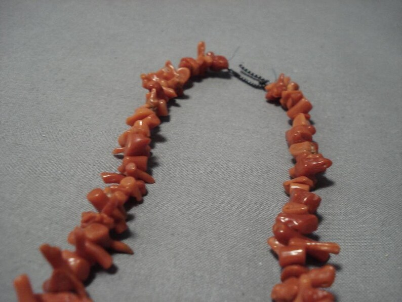 Fabulous Vintage Navajo Red Coral Native American Sterling Silver Necklace Old