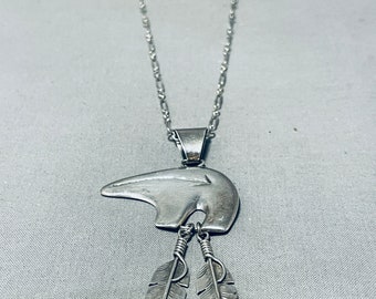 Uitzonderlijke Vintage Native American Navajo Sterling zilveren beer ketting - Doe een bod!