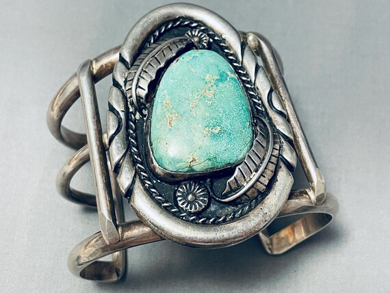 Huge Vintage Native American Navajo Old Blue Turquoise Sterling Silver Wave Bracelet Old Huge Vintage Native American Navajo Old Blue Turquoise Sterling Silver Wave Bracelet Old