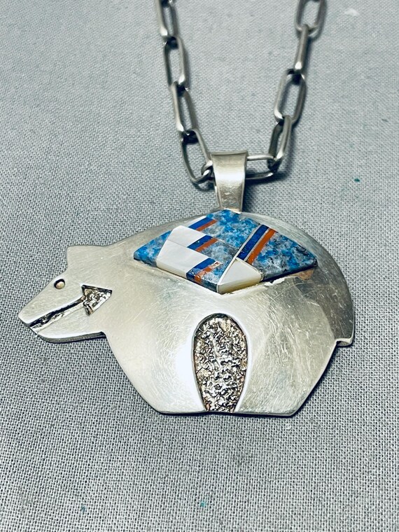 Important Vintage Native American Navajo Tommy Jackson Brownbear Sterling Silver Lapis Necklace Important Vintage Native American Navajo Tommy Jackson Brownbear Sterling Silver Lapis Necklace