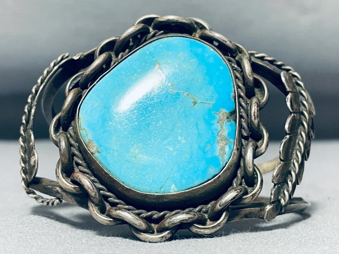 Chainlink Bezel Vintage Native American Navajo Turquoise