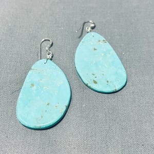 Native American Dramatic Santo Domingo Green Turquoise Slab Large Earrings Native American Dramatic Santo Domingo Green Turquoise Slab Large Earrings