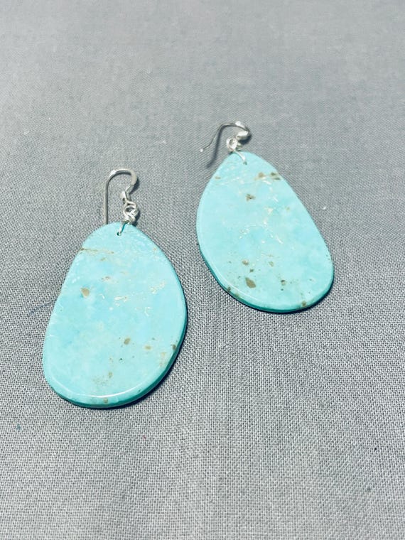 Native American Huge Slab Turquoise Santo Domingo #8 Turquoise Sterling Silver Earrings Native American Huge Slab Turquoise Santo Domingo #8 Turquoise Sterling Silver Earrings