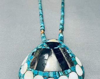 Benny Pencio Vintage Santo Domingo Turquoise Inlay Sterling zilveren ketting - Doe een bod!