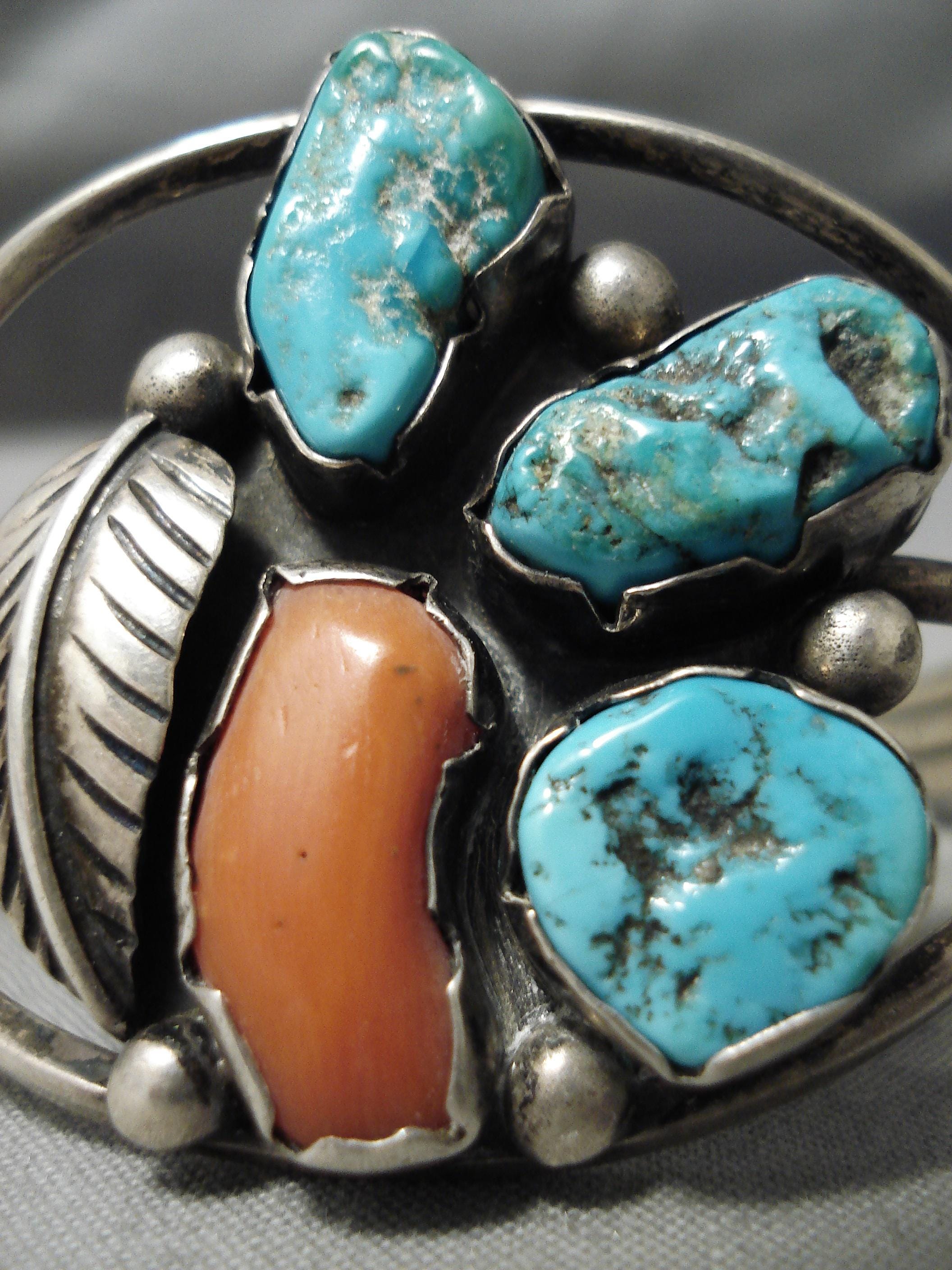 Superb Vintage Native American Navajo Chunky Coral Turquoise