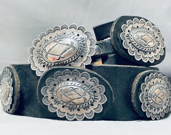 373 Grams Vintage Native American Navajo Hand Tooled Sterling Silver Concho Belt Old - Make An Offer!