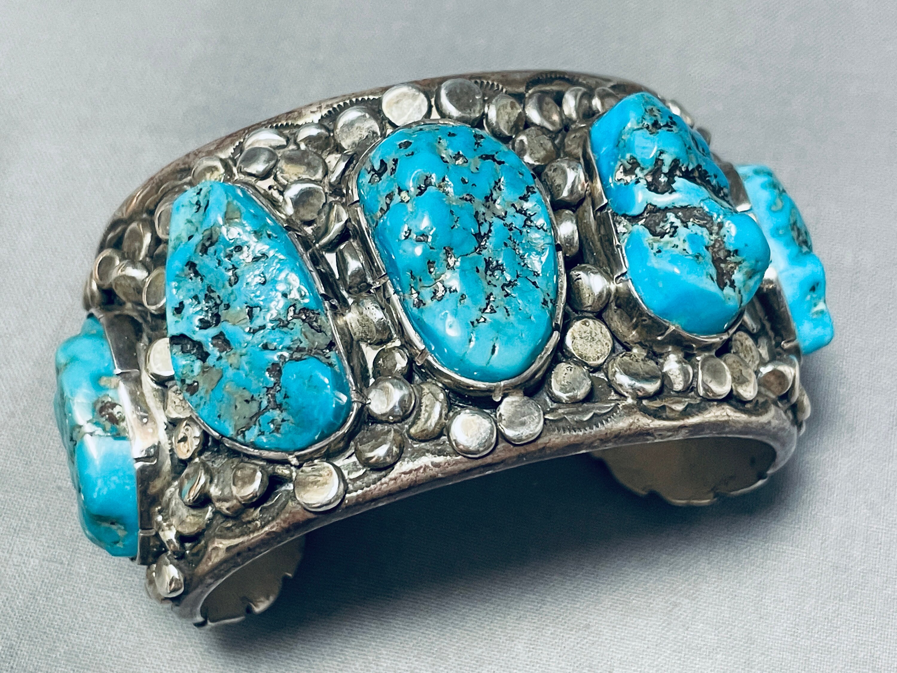 Native American Russ Mccullough Vintage Navajo 164 Gram Turquoise Sterling Silver Bracelet Native American Russ Mccullough Vintage Navajo 164 Gram Turquoise Sterling Silver Bracelet