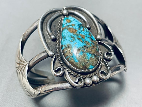 Museum Vintage Native American Navajo Teardrop Turquoise Sterling Silver Bracelet Old Museum Vintage Native American Navajo Teardrop Turquoise Sterling Silver Bracelet Old