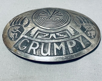 Grumpy!! :) Vintage Native American Hopi Sterling Silver Buckle 'Grumpy' Signed - Make An Offer!