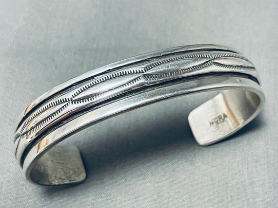Important Vintage Native American Navajo Sterling Silver Bracelet Signed Nora Bill Important Vintage Native American Navajo Sterling Silver Bracelet Signed Nora Bill