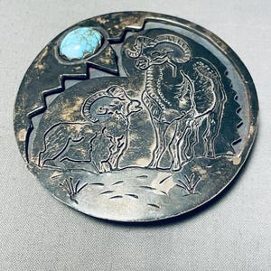 96 Grams!! Ram Turquoise Vintage Native American Navajo Sterling Silver Belt Buckle 96 Grams!! Ram Turquoise Vintage Native American Navajo Sterling Silver Belt Buckle