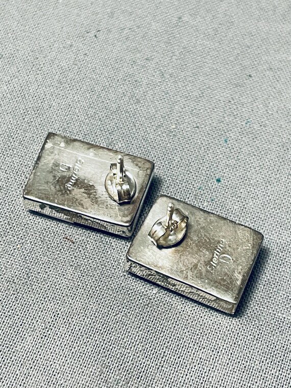Important Patriotic Native American Navajo Inlay Sterling Silver Lapis Earrings Important Patriotic Native American Navajo Inlay Sterling Silver Lapis Earrings