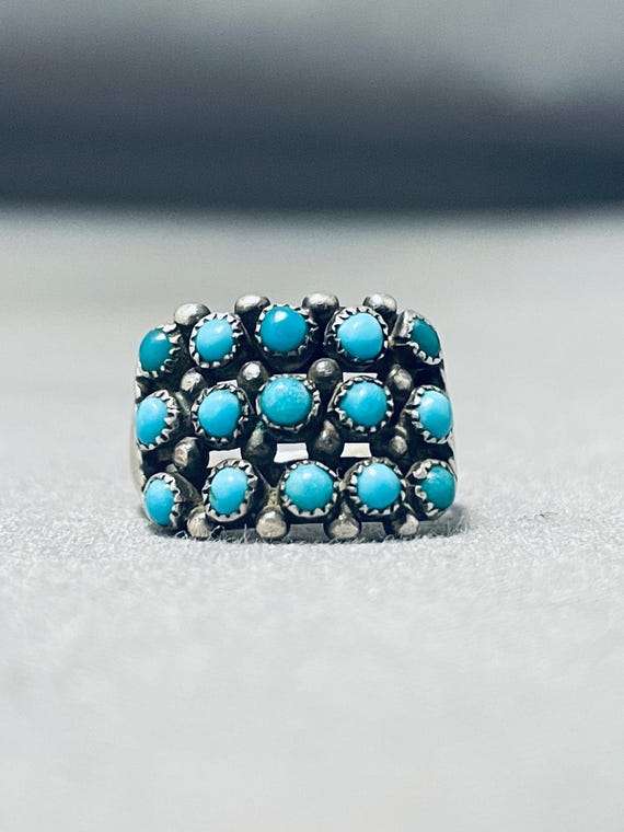 Early Vintage Native American Zuni Turquoise Eyes Sterling Silver Ring Early Vintage Native American Zuni Turquoise Eyes Sterling Silver Ring