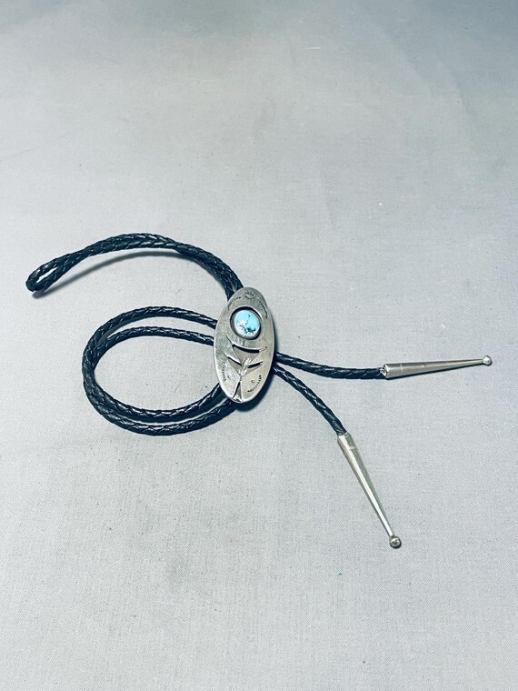 Excellent Vintage Native American Navajo Damale Turquoise Sterling Silver Oval Bolo Excellent Vintage Native American Navajo Damale Turquoise Sterling Silver Oval Bolo