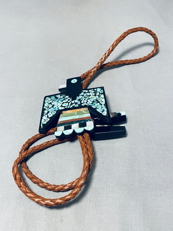 Native American Extraordinary Santo Domingo Turquoise Sterling Silver Bolo Signed Native American Extraordinary Santo Domingo Turquoise Sterling Silver Bolo Signed