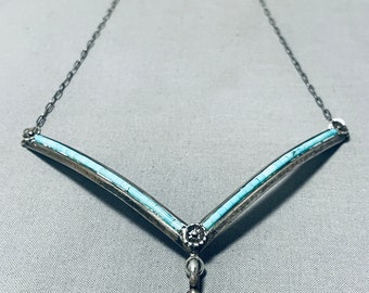 Elegant Vintage Native American Navajo Morenci Turquoise Sterling Silver Necklace - Make An Offer!