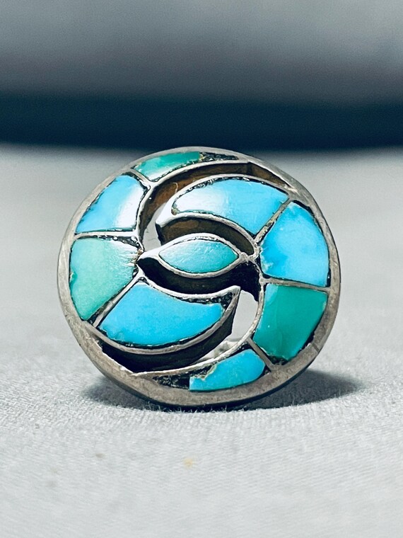 One Of The Best Vintage Native American Zuni Turquoise Sterling Silver Ring One Of The Best Vintage Native American Zuni Turquoise Sterling Silver Ring