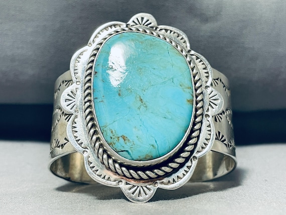 Rare Vintage Zuni Native American Blue Gem Turquoise Sterling Silver Bracelet Rare Vintage Zuni Native American Blue Gem Turquoise Sterling Silver Bracelet