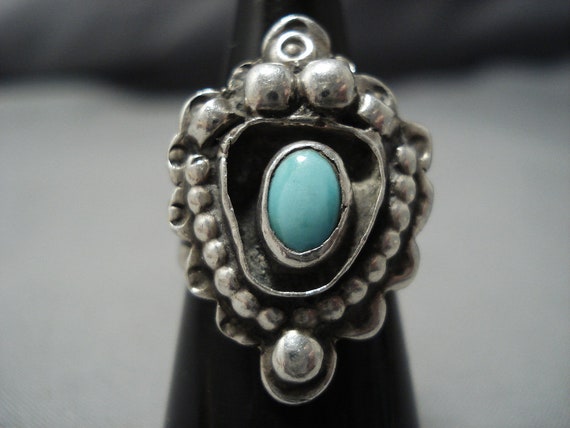 Very Unique!! Fabulous Vintage Native American Jewelry Navajo Domed Turquoise Sterling Silver Ring Old Very Unique!! Fabulous Vintage Native American Jewelry Navajo Domed Turquoise Sterling Silver Ring Old