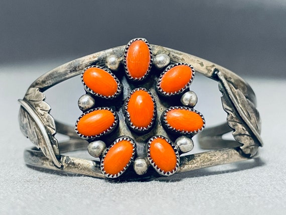 Flower Coral Vintage Native American Navajo Sterl… - image 1