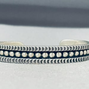 Extreme Stamp Native American Navajo Sterling Silver Bracelet Signed J. Delgarito Extreme Stamp Native American Navajo Sterling Silver Bracelet Signed J. Delgarito
