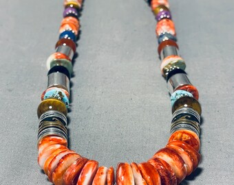 Verbazingwekkende Native American Navajo Rose zanger Spiny Oyster Sterling zilveren ketting - doe een bod!