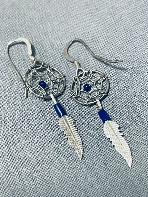 Peaceful Native American Navajo Lapis Sterling Silver Dreamcatcher Earrings Peaceful Native American Navajo Lapis Sterling Silver Dreamcatcher Earrings