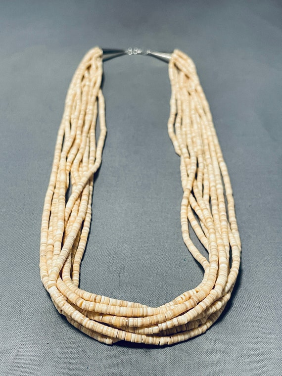 Native American Authentic Vintage Santo Domingo Tan Shell Sterling Silver Necklace Old Native American Authentic Vintage Santo Domingo Tan Shell Sterling Silver Necklace Old