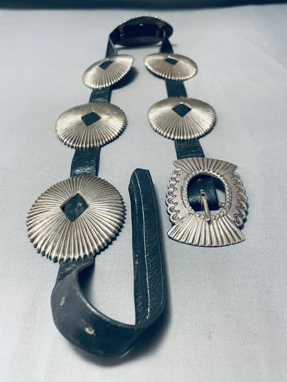 Early Vintage Native American Navajo Happy Sun Happy Life Sterling Silver Concho Belt Old Early Vintage Native American Navajo Happy Sun Happy Life Sterling Silver Concho Belt Old