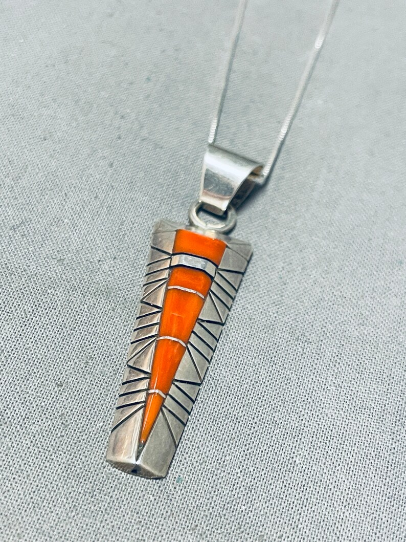 Fabulous Vintage Native American Navajo Coral Sterling Silver Necklace Make An Offer image 4