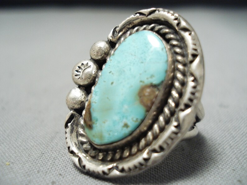 Make An Offer! Eye-catching Vintage Native American Navajo Green Turquoise Sterling Silver Ring