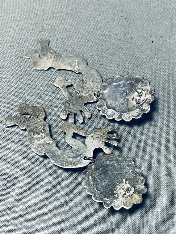 Spectacular Native American Navajo Signed Rhodolyte Sterling Silver Kokopelli Earrings Spectacular Native American Navajo Signed Rhodolyte Sterling Silver Kokopelli Earrings