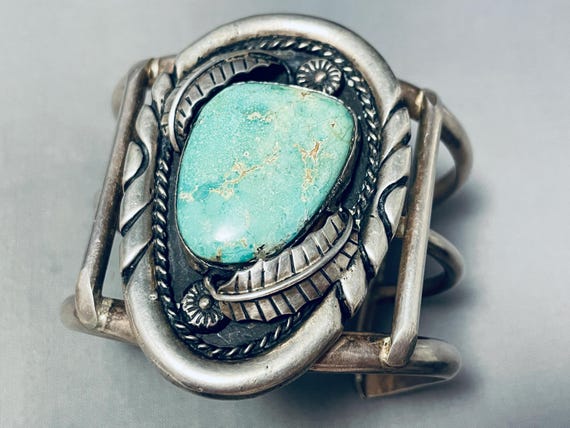 Huge Early Vintage Native American Navajo #8 Turquoise Sterling Silver Bracelet Old Huge Early Vintage Native American Navajo #8 Turquoise Sterling Silver Bracelet Old