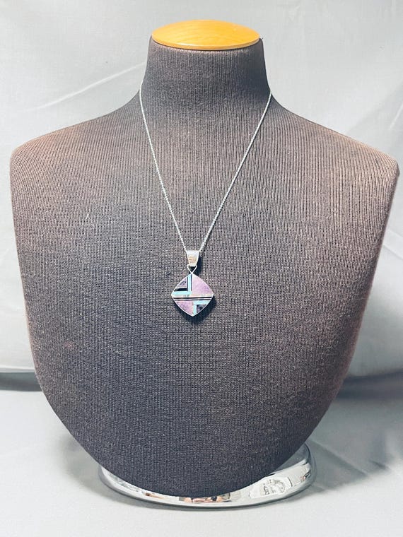 Signed Native American Navajo Turquoise Charoite Jet Sterling Silver Necklace Signed Native American Navajo Turquoise Charoite Jet Sterling Silver Necklace