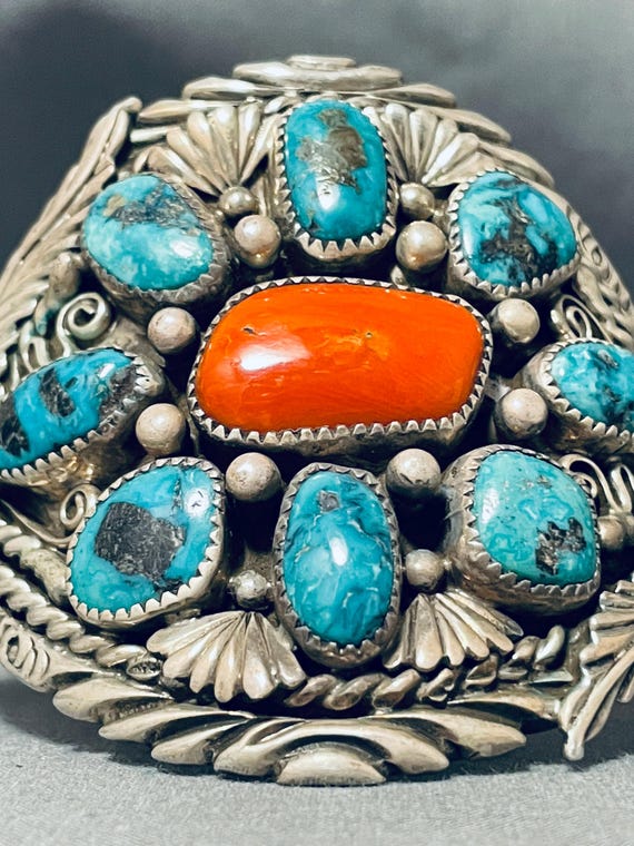 Colossal Vintage Native American Navajo #8 Turquoise Sterling Silver Bracelet Colossal Vintage Native American Navajo #8 Turquoise Sterling Silver Bracelet