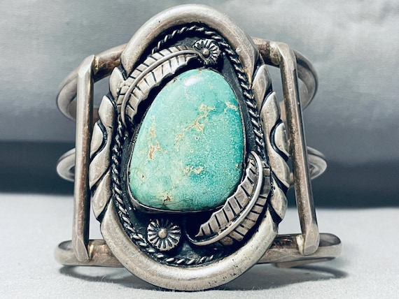 Huge Heavy Vintage Native American Navajo #8 Turquoise Sterling Silver Bracelet Huge Heavy Vintage Native American Navajo #8 Turquoise Sterling Silver Bracelet