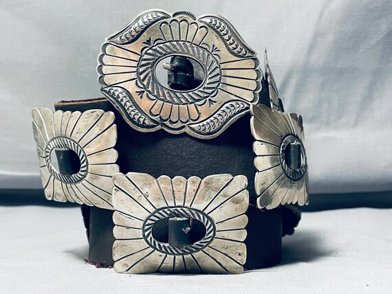 Opulent Vintage Native American Navajo Turquoise Sterling Silver Concho Belt Old Opulent Vintage Native American Navajo Turquoise Sterling Silver Concho Belt Old
